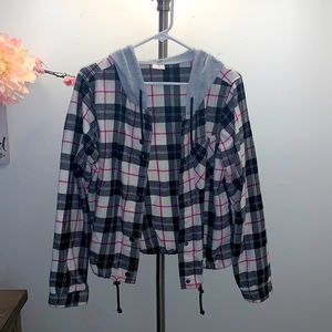 Used plaid womenswear cover up with hoodie